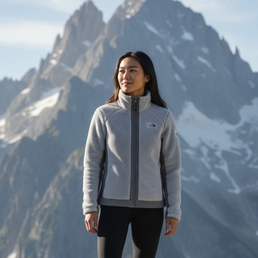 The North Face Gray Fuzzy Mock Neck Zip Up Jacket -Medium